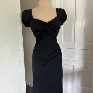 Stop Staring Black Sheath Midi Dress with Puff Cap Sleeves
